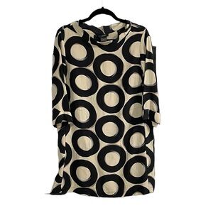 ALFANI Silk Cowl Neck Printed Midi Dress Tan Black 10